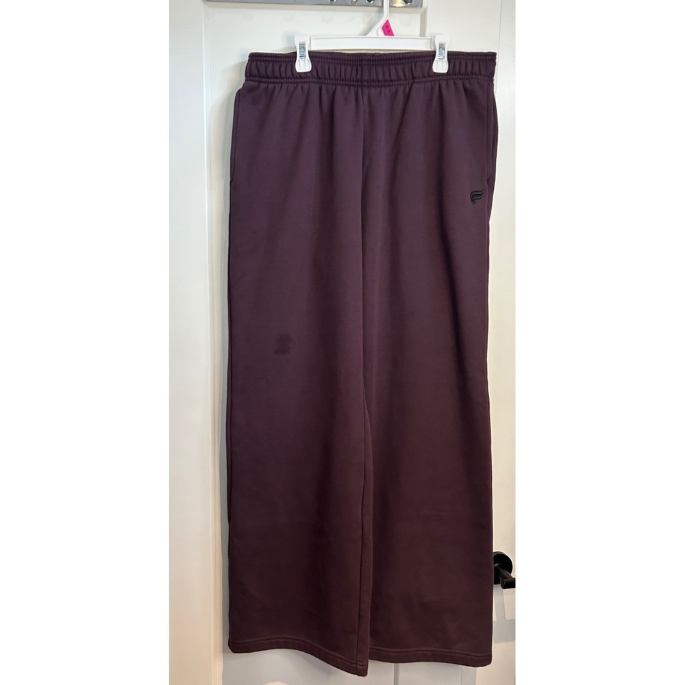 Fabletics Womens Wide Leg Sweatpants Plum Purple‎ Fleece Lined Joggers Size L